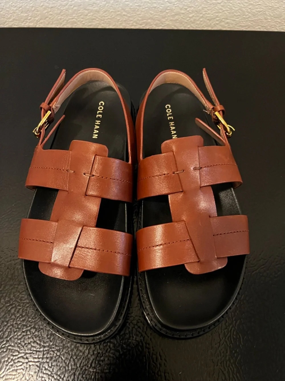Cole Haan Women’s Chestnut Brown Leather Woven Strap Sandals - Picture 9 of 9